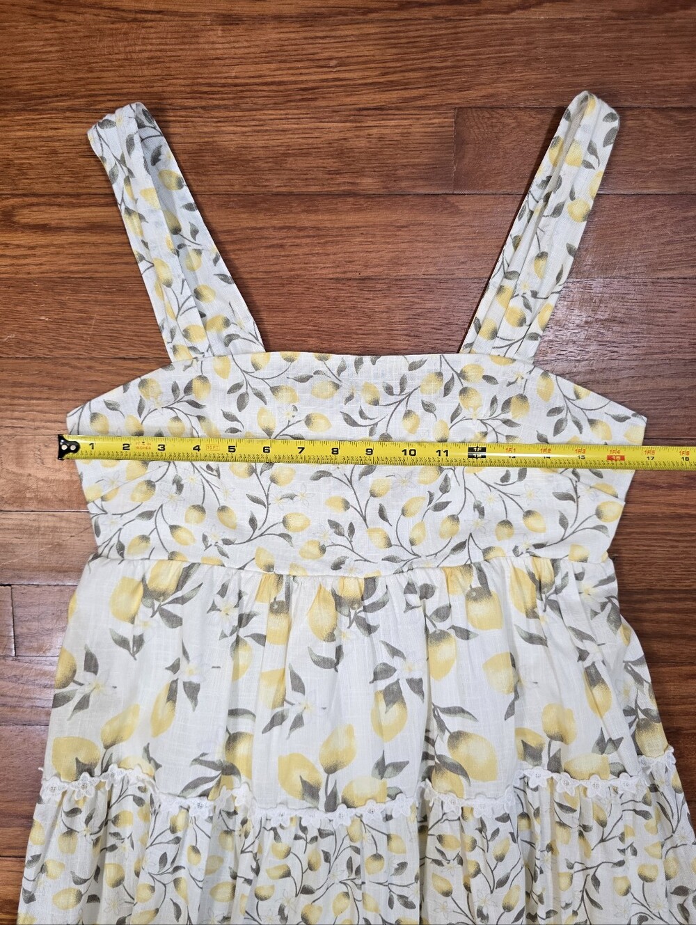 Haute Hippie Lemon Print Tiered Midi Dress Crochet Trim Sz.6 Cotton Cottagecore - Picture 11 of 15
